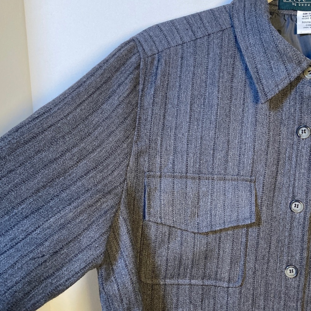 Y2K Harve Benard Wool Cropped Shacket 12 Pinstripe Charcoal Gray Stockholm Style - Picture 4 of 9